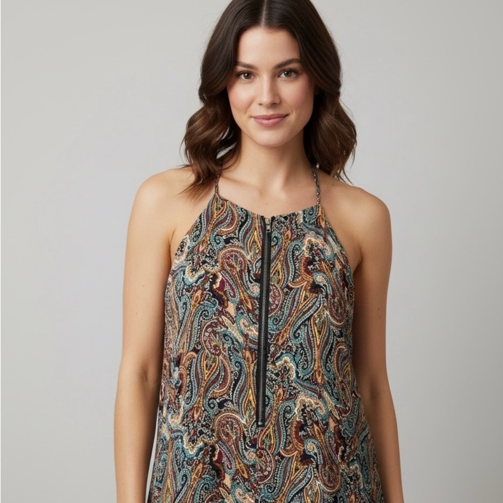 Costa Blanca Paisley Halter Neck Tank With Front Zipper Size Small